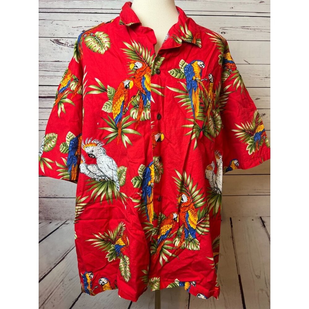 Pacific‎ Legend Hawaiian Shirt 2XL Camp Tropical Parrots Vintage Hawaii USA Red